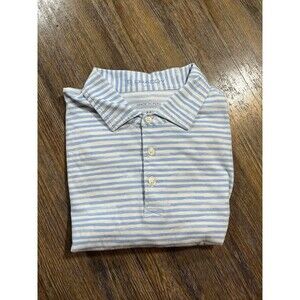 B Draddy Polo Shirt Medium Blue White Striped Golf Short Sleeve Pima Cotton Polo